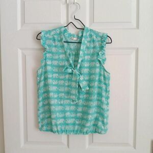 Eyeshadow Women's Aqua Teal Elephant Blouse Large